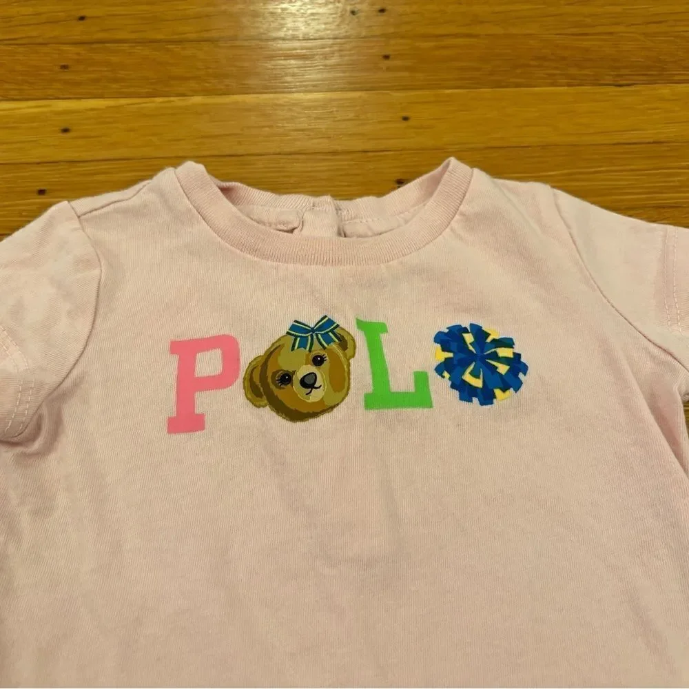 Ralph Lauren Polo Bear Cheer Cheerleading light pink short sleeve tee shirt